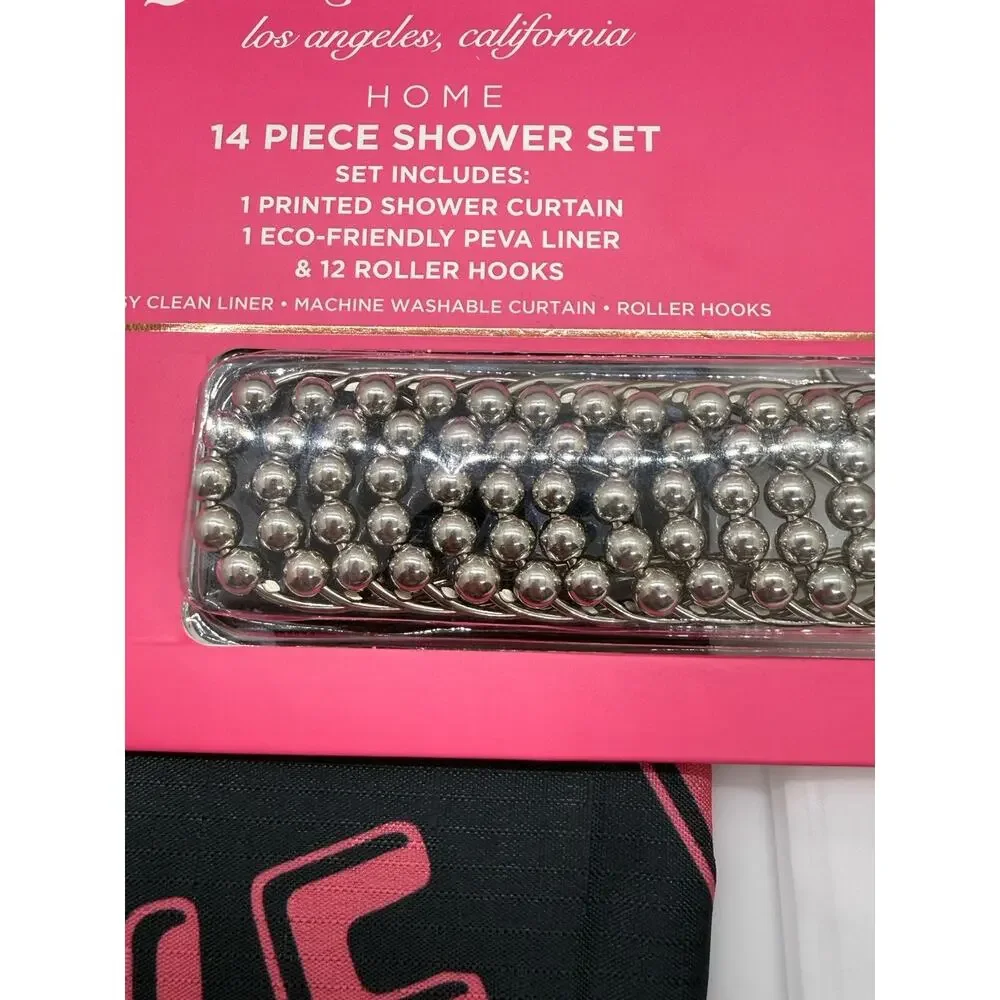 JUICY COUTURE 14 PIECE SHOWER CURTAIN WITH HOOKS AND LINER JUICY COUTURE